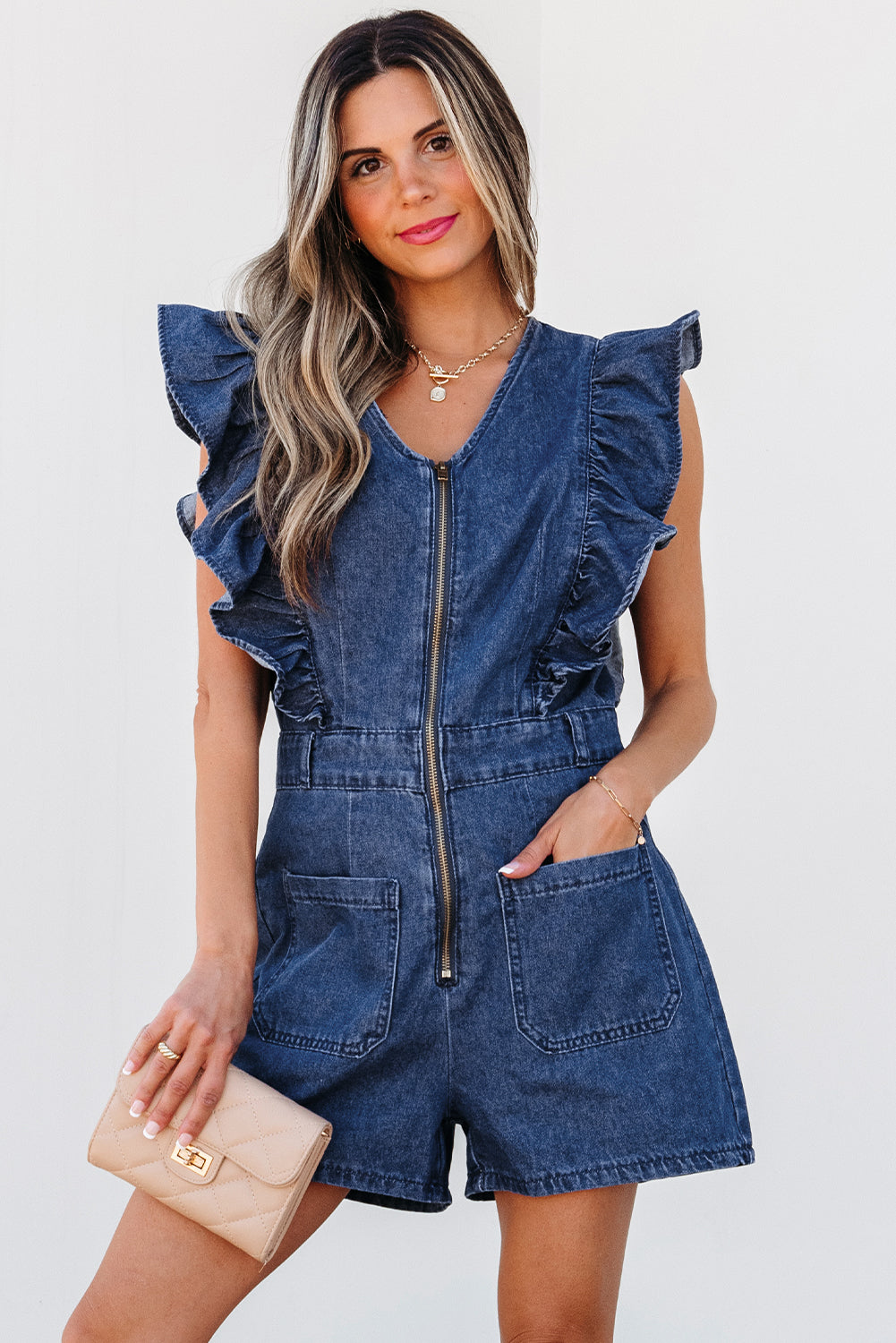Amora Denim Ruffle Romper