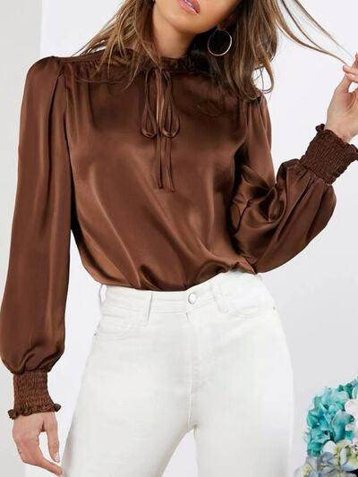 Frill Tied Lantern Sleeve Blouse for Stylish Women