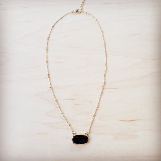 Knotted Gold Chain Necklace with Black Stone Pendant