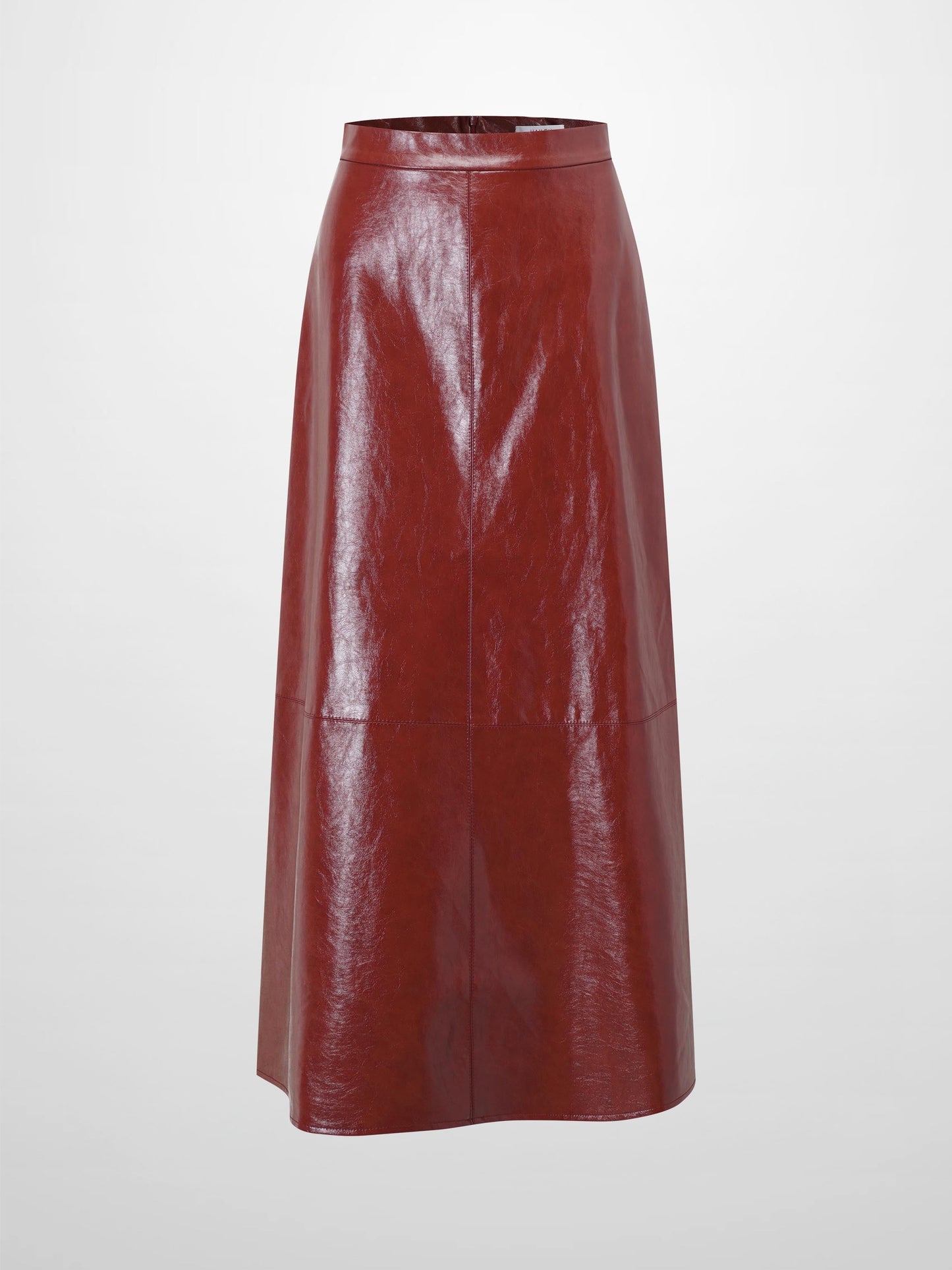 Coated Faux Leather A-Line Skirt-Burgundy-1