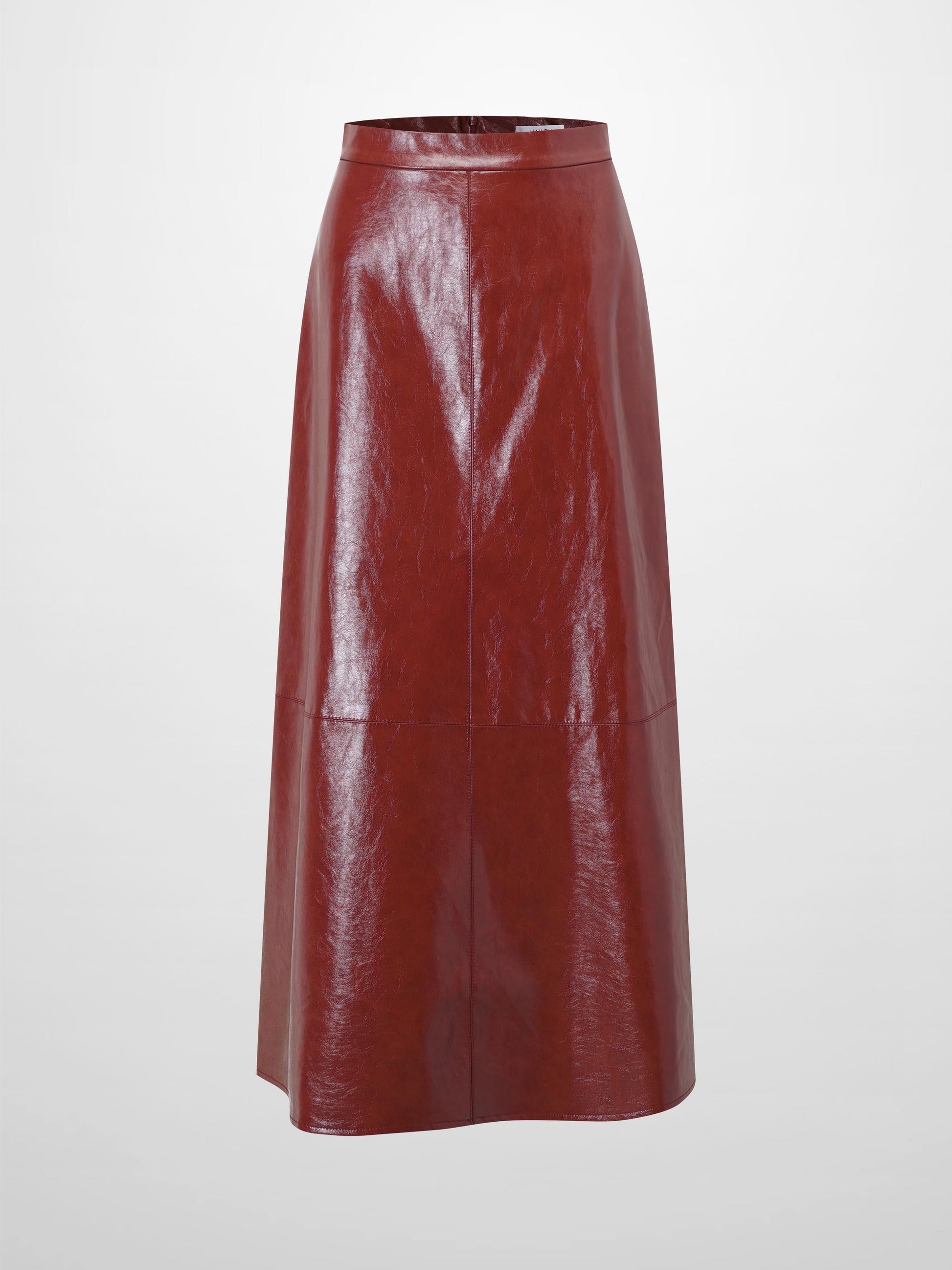 Coated Faux Leather A-Line Skirt-Burgundy-1