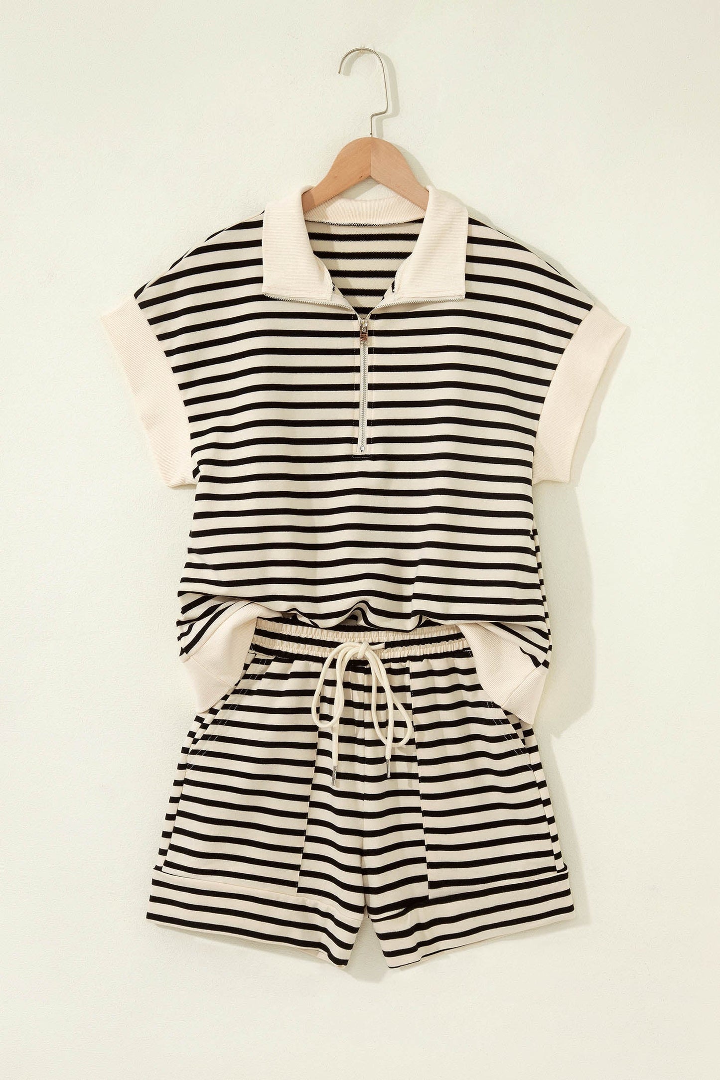 Stripe Colorblock Half-Zip Polo & Shorts Set