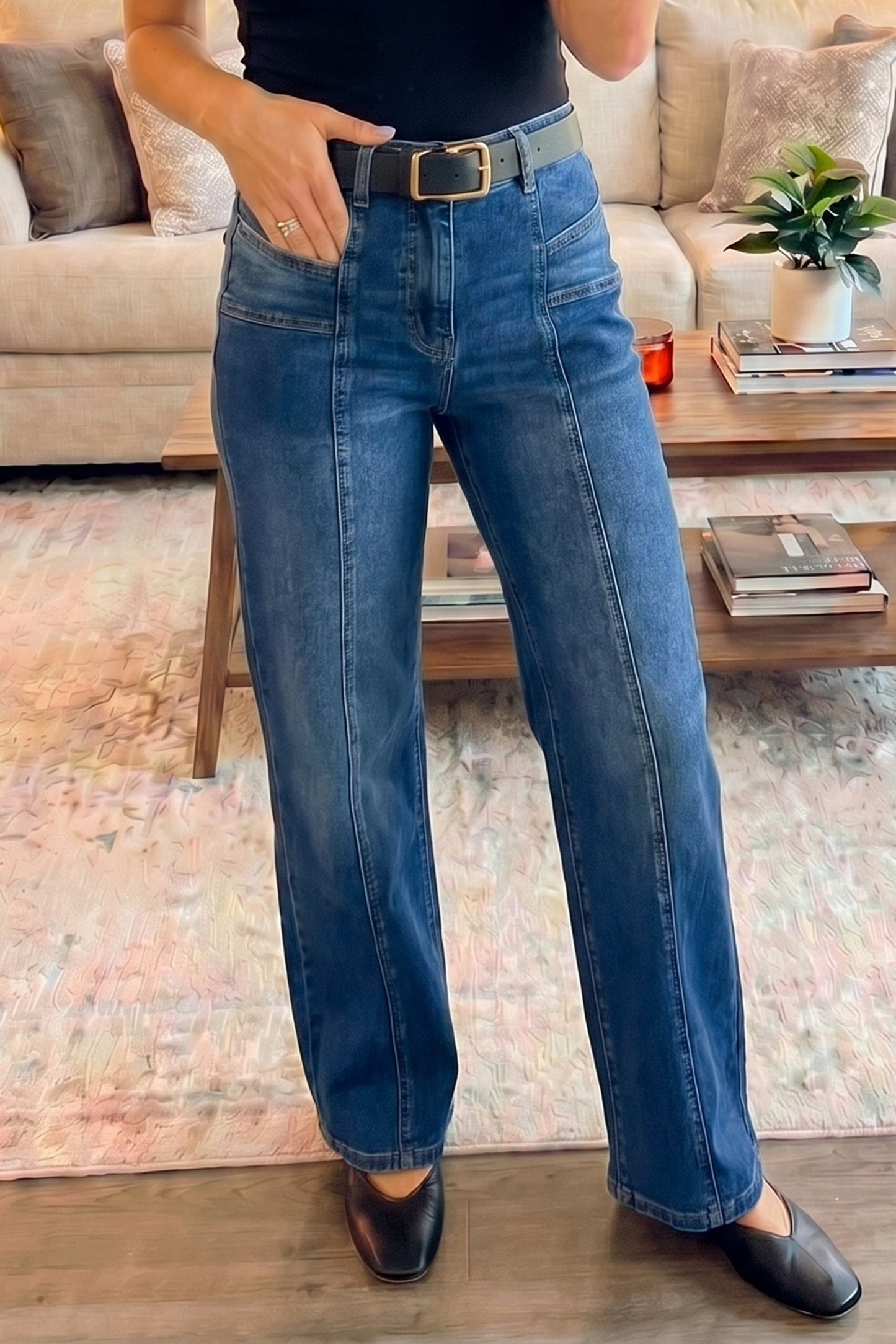 Yusra Seam Detail Shift Jeans-2