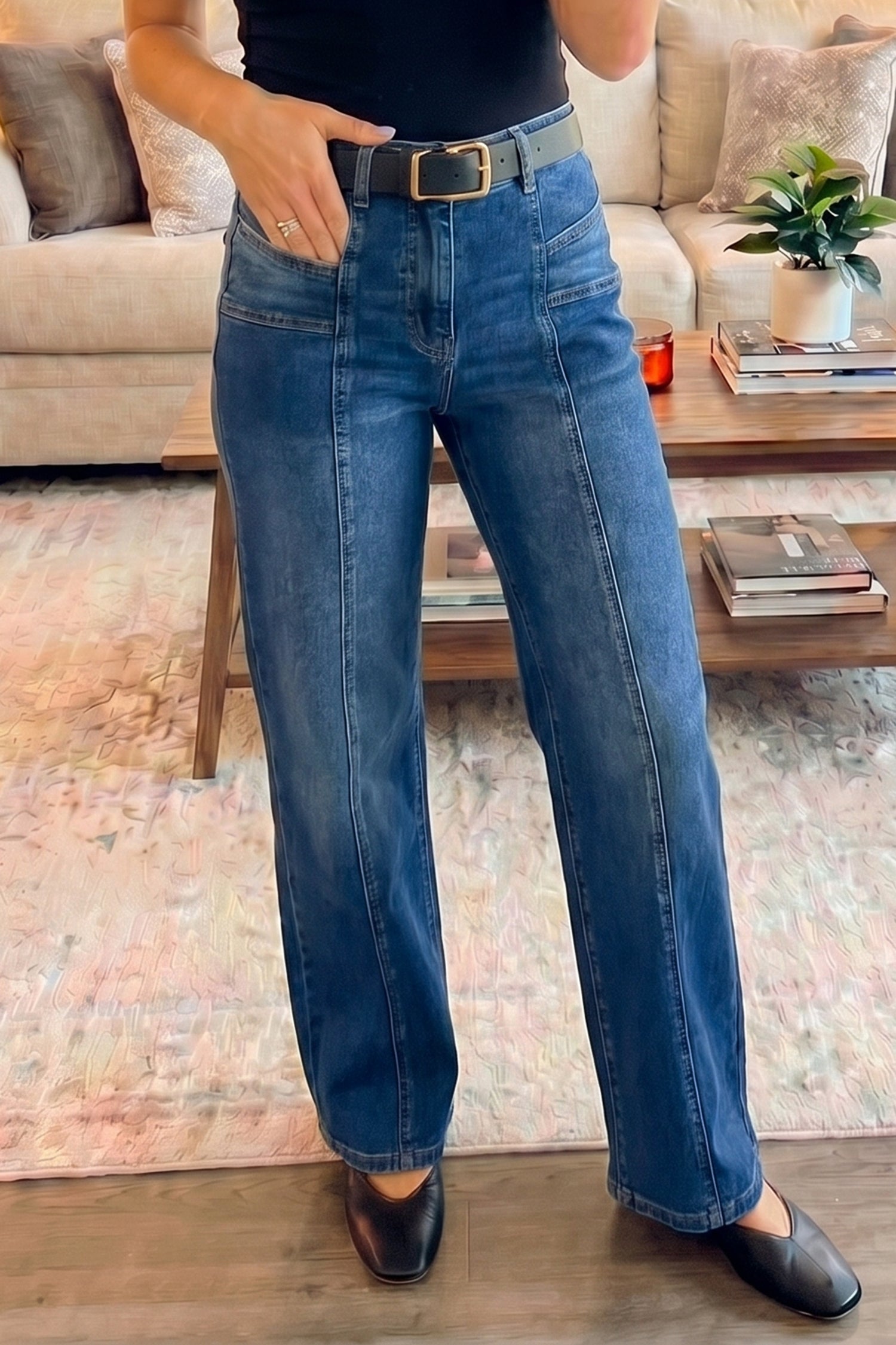 Yusra Seam Detail Shift Jeans-2