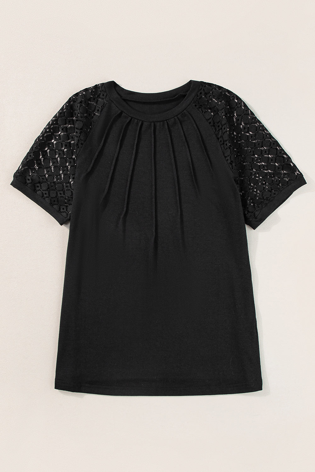 Black Seamed Detail Contrast Lace Raglan Sleeve Tee