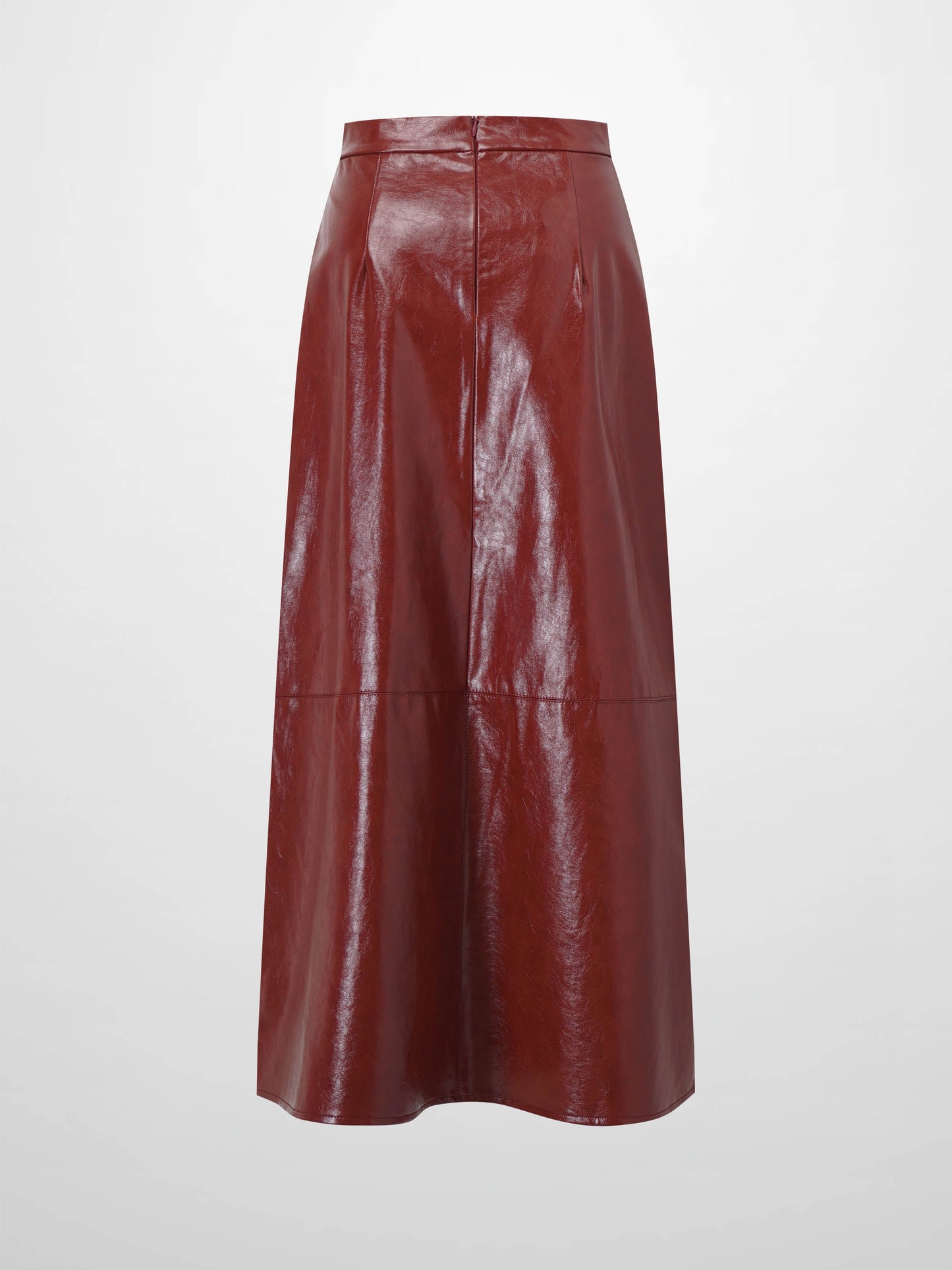 Coated Faux Leather A-Line Skirt-Burgundy-2
