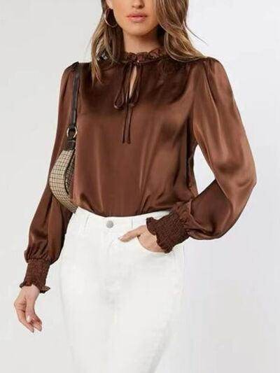 Frill Tied Lantern Sleeve Blouse for Stylish Women