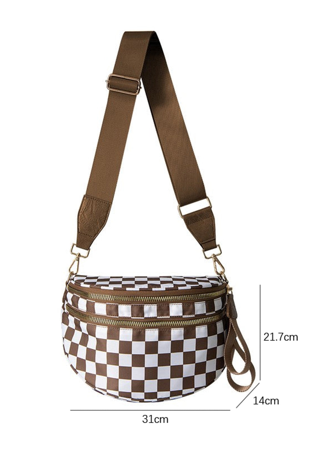 Dark Grey Checkered Print Wide Strap Large Crossbody Bag