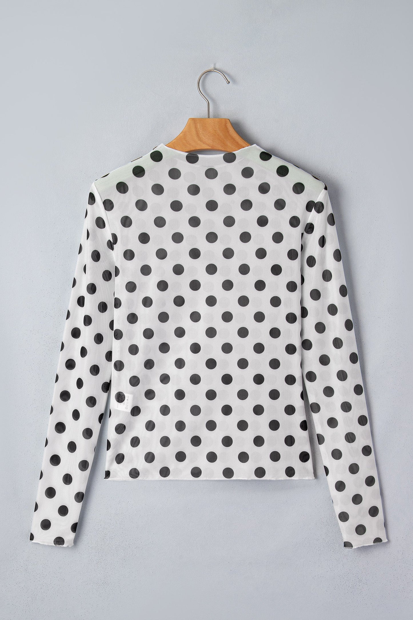 Polka Dot Mesh Long Sleeve Stand Neck Top