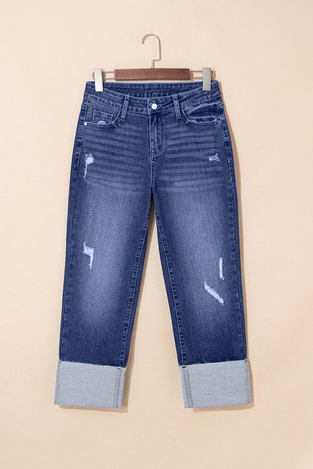Jacy Cuffs Distressed Straight High Waist Jeans-2