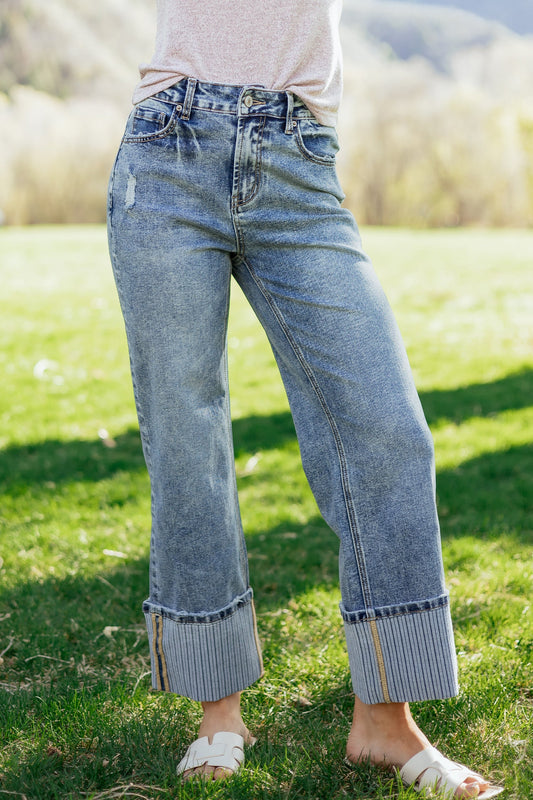 Elia Cuffed Straight Loose Jeans-0
