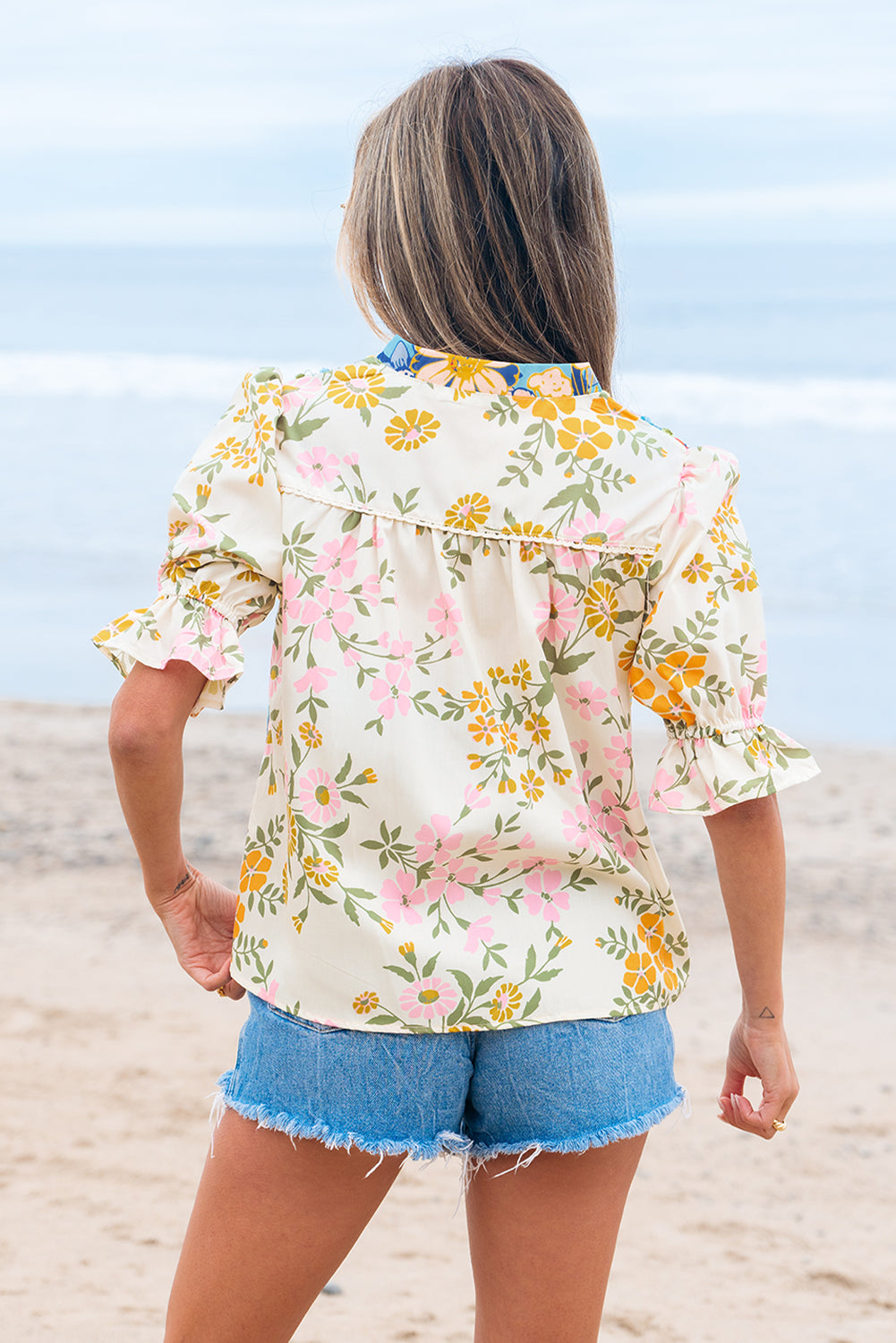 Gwen Crochet V Neck Boho Floral Blouse-1