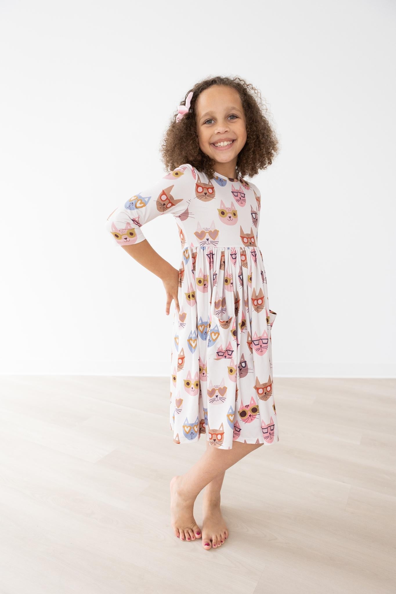 Catitude 3/4 Sleeve Pocket Twirl Dress