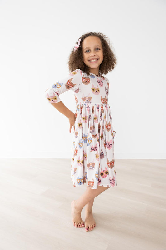 Catitude 3/4 Sleeve Pocket Twirl Dress