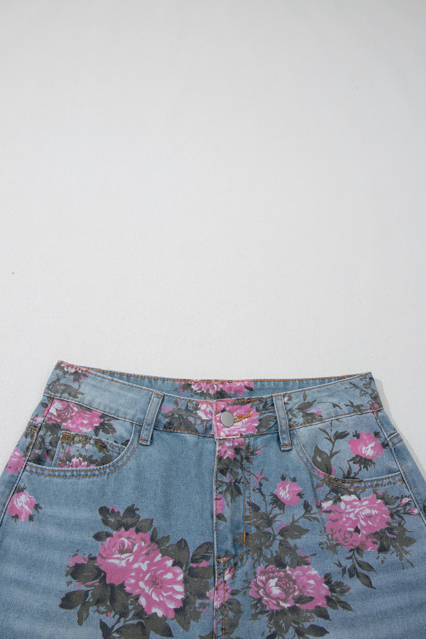 Floral Print Wide-Leg Low-Rise Jeans | Sky Blue