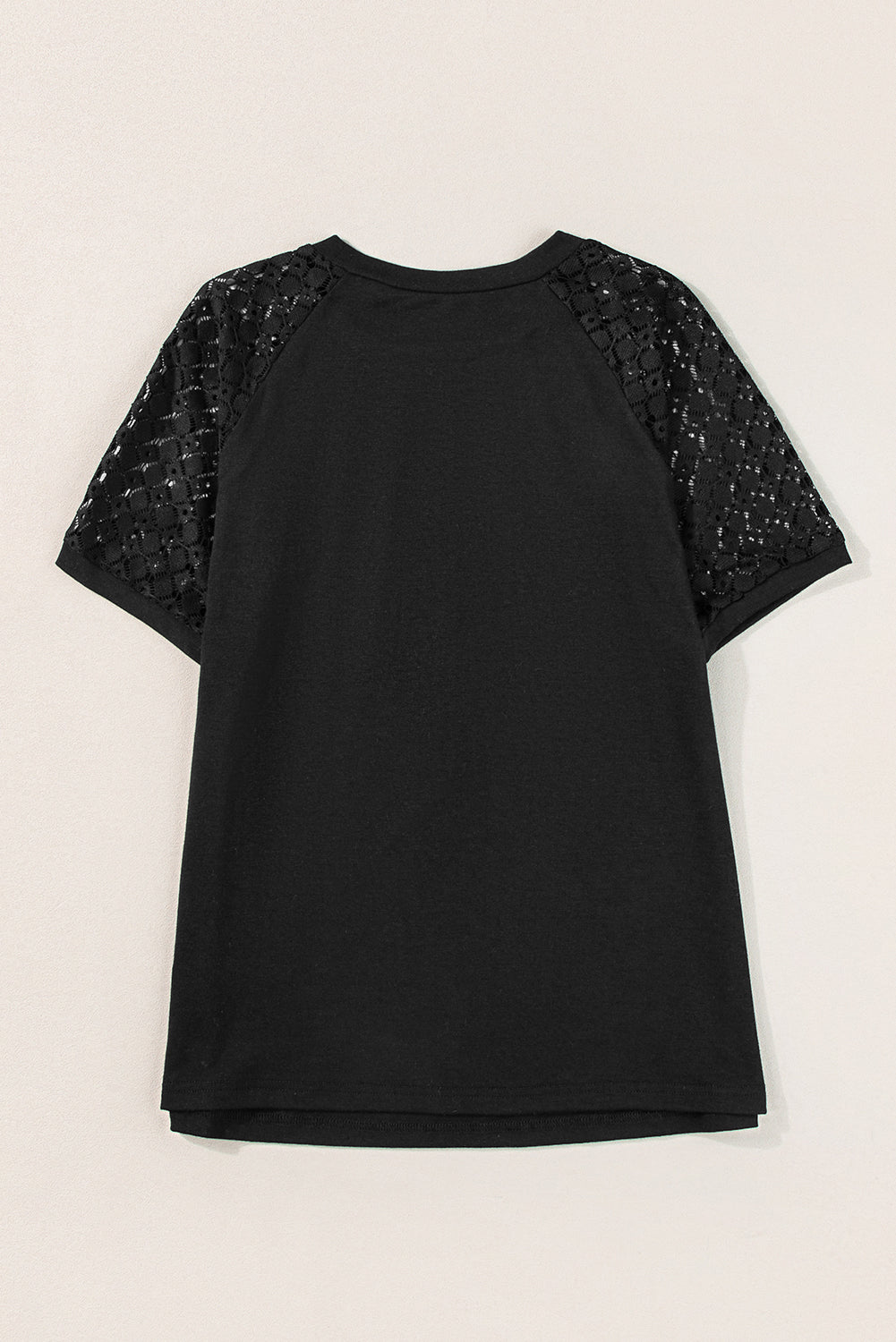 Black Seamed Detail Contrast Lace Raglan Sleeve Tee
