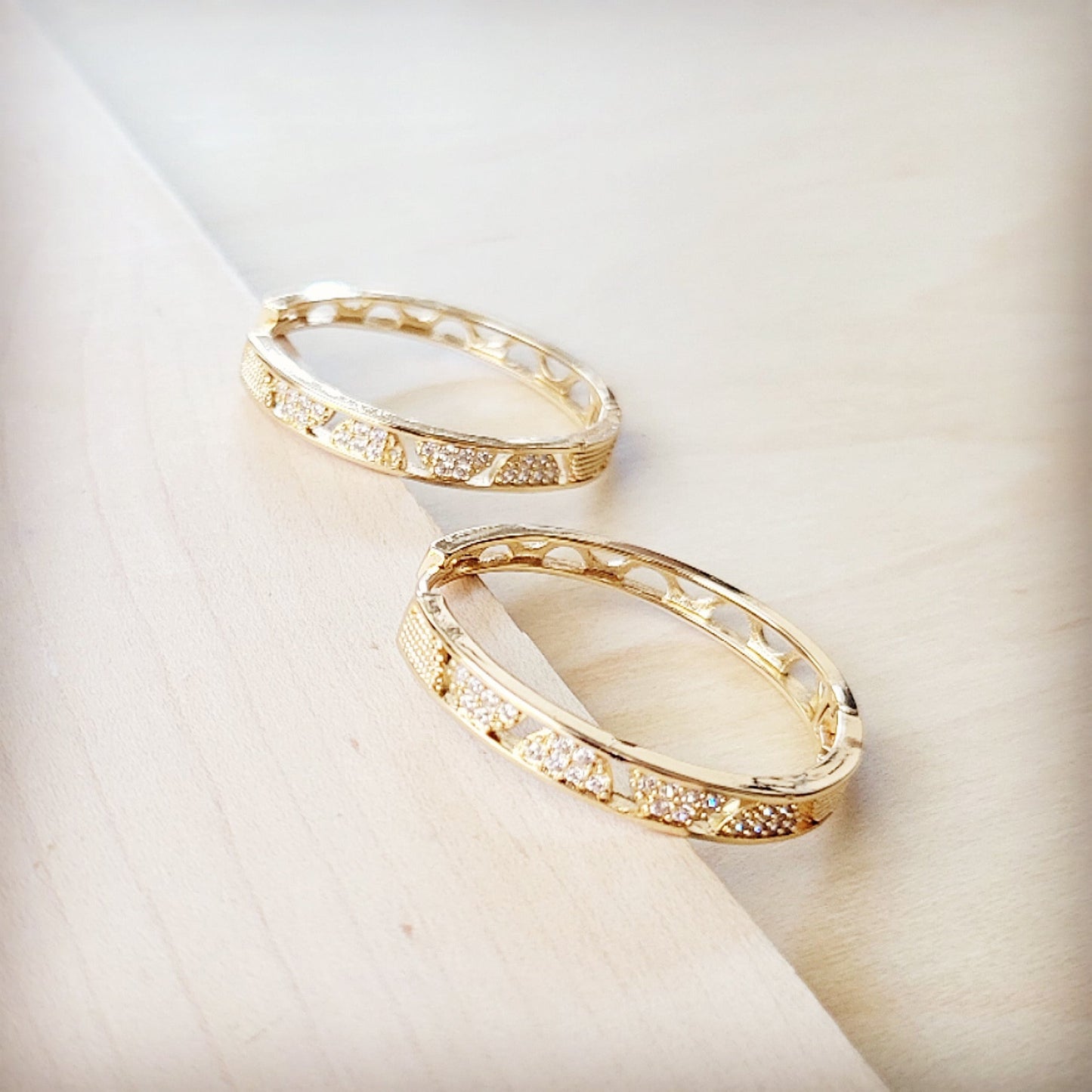 Geometric Sparkle Statement Gold Hoop Earrings