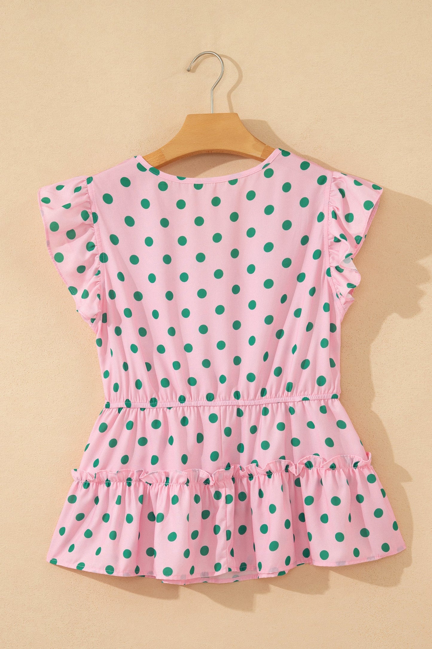 Polka Dot V-Neck Ruffle Tiered Babydoll Blouse