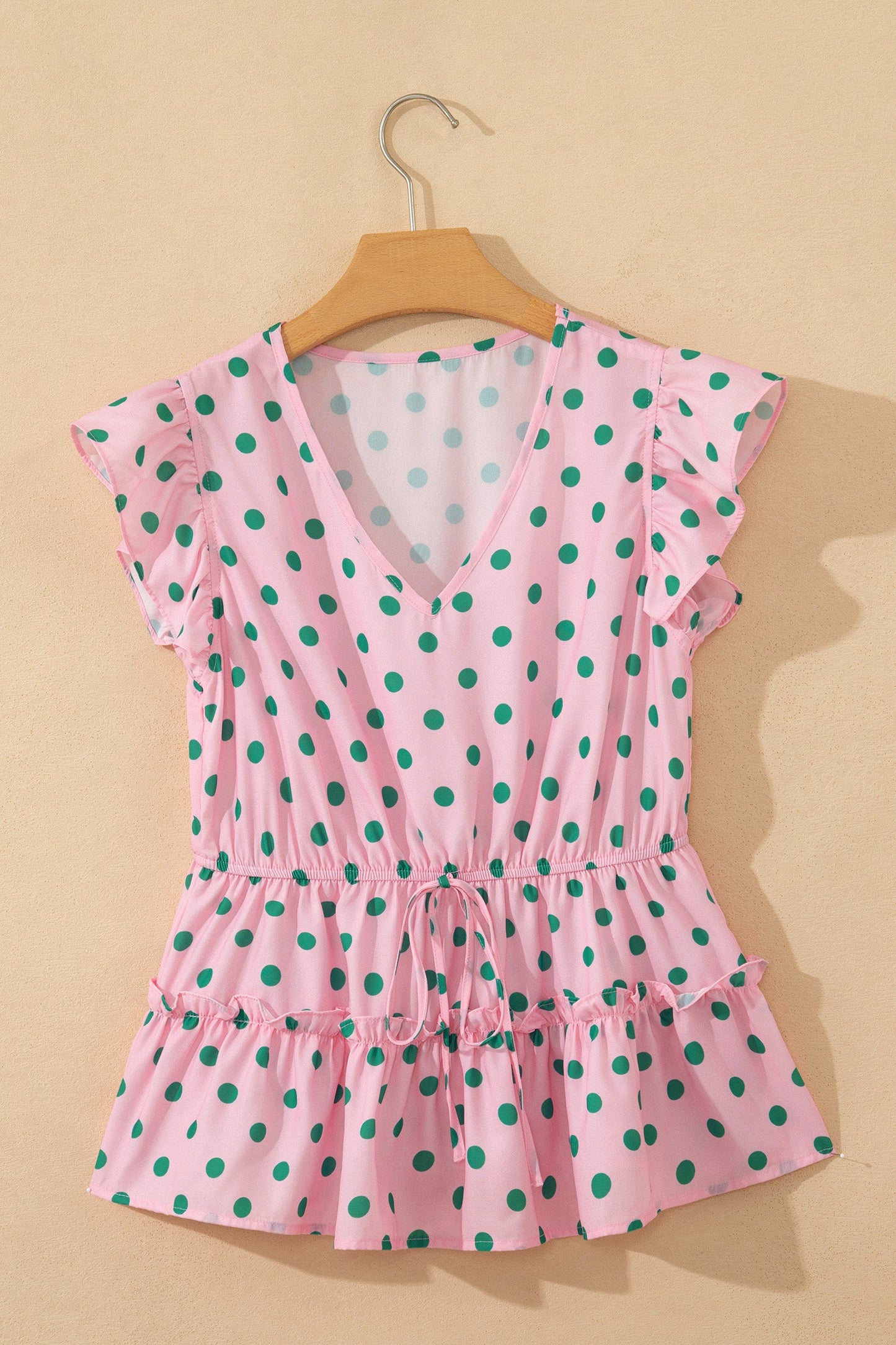 Polka Dot V-Neck Ruffle Tiered Babydoll Blouse