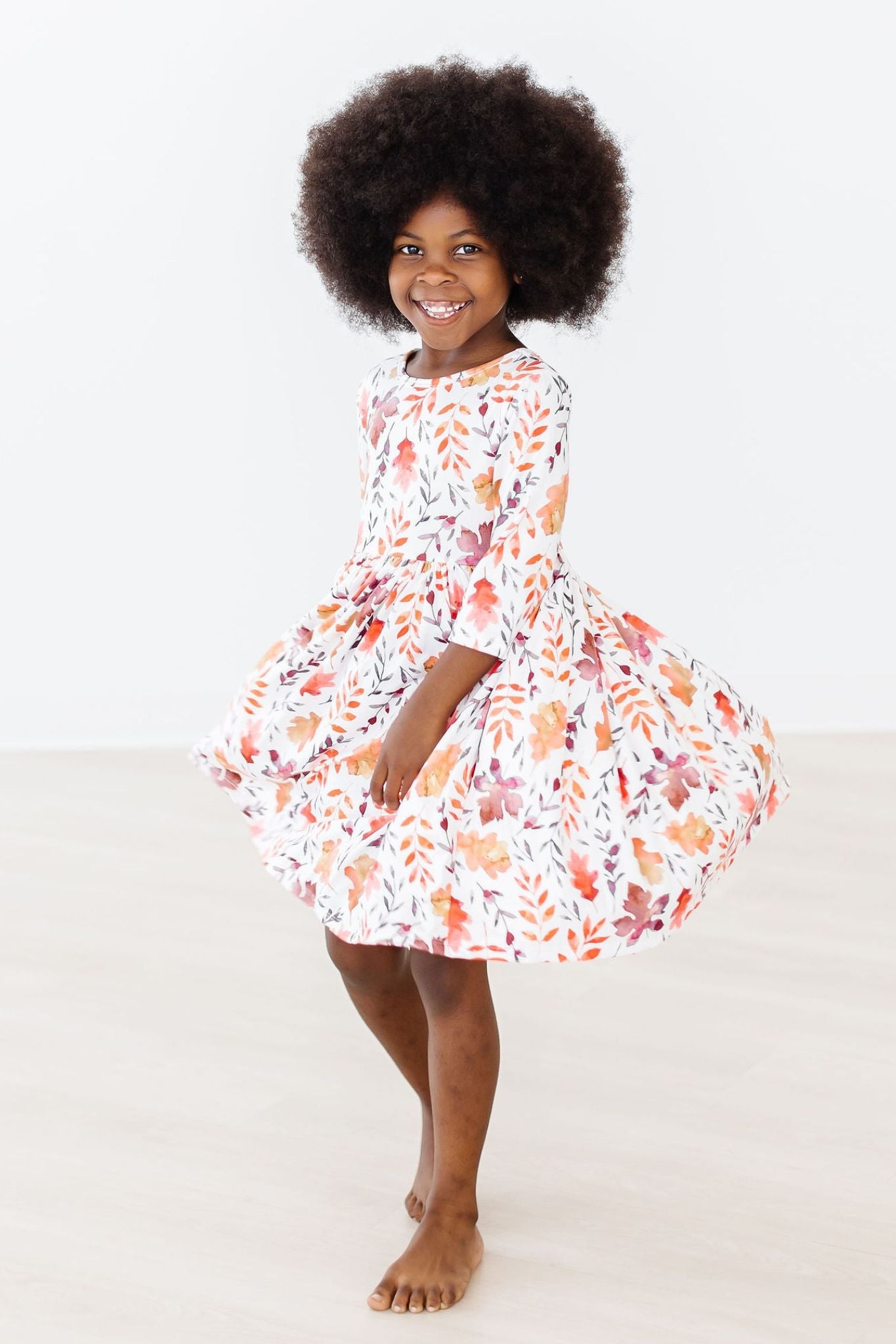 Fall Leaves 3/4 Sleeve Pocket Twirl Dress