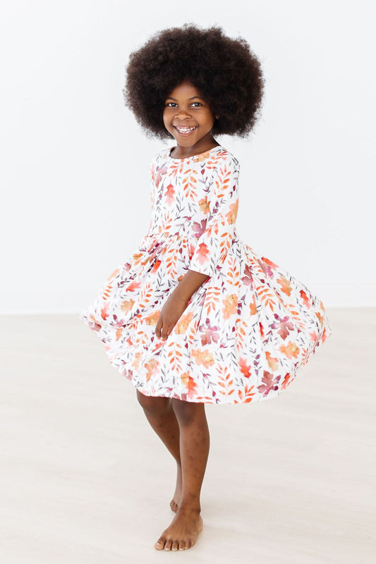 Fall Leaves 3/4 Sleeve Pocket Twirl Dress
