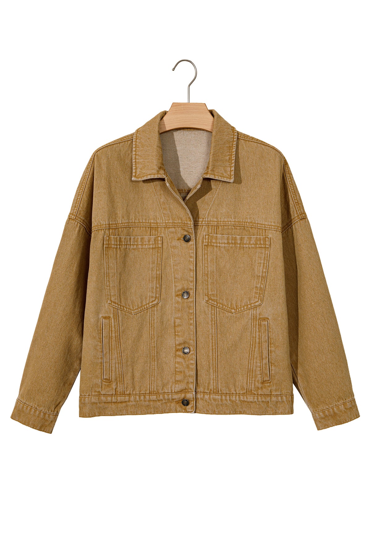 Honey Gold Metal Button Front Long Sleeve Collar Denim Jacket