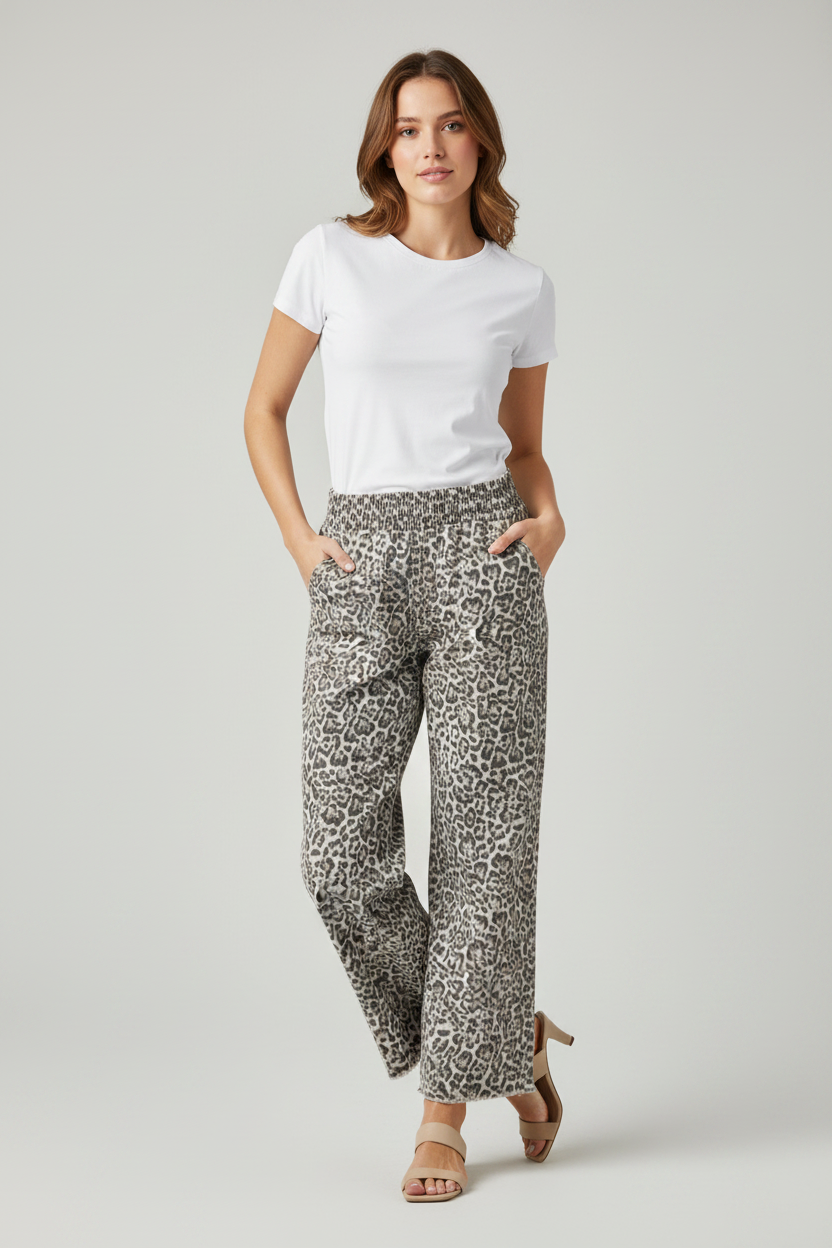 Rivka Leopard Print Loose Pull-On Jeans