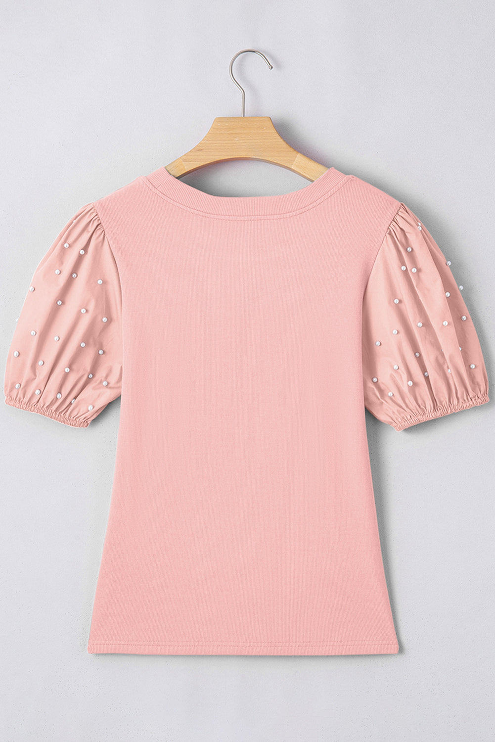 Pearl Beaded Puff Sleeve Ribbed Knit Top