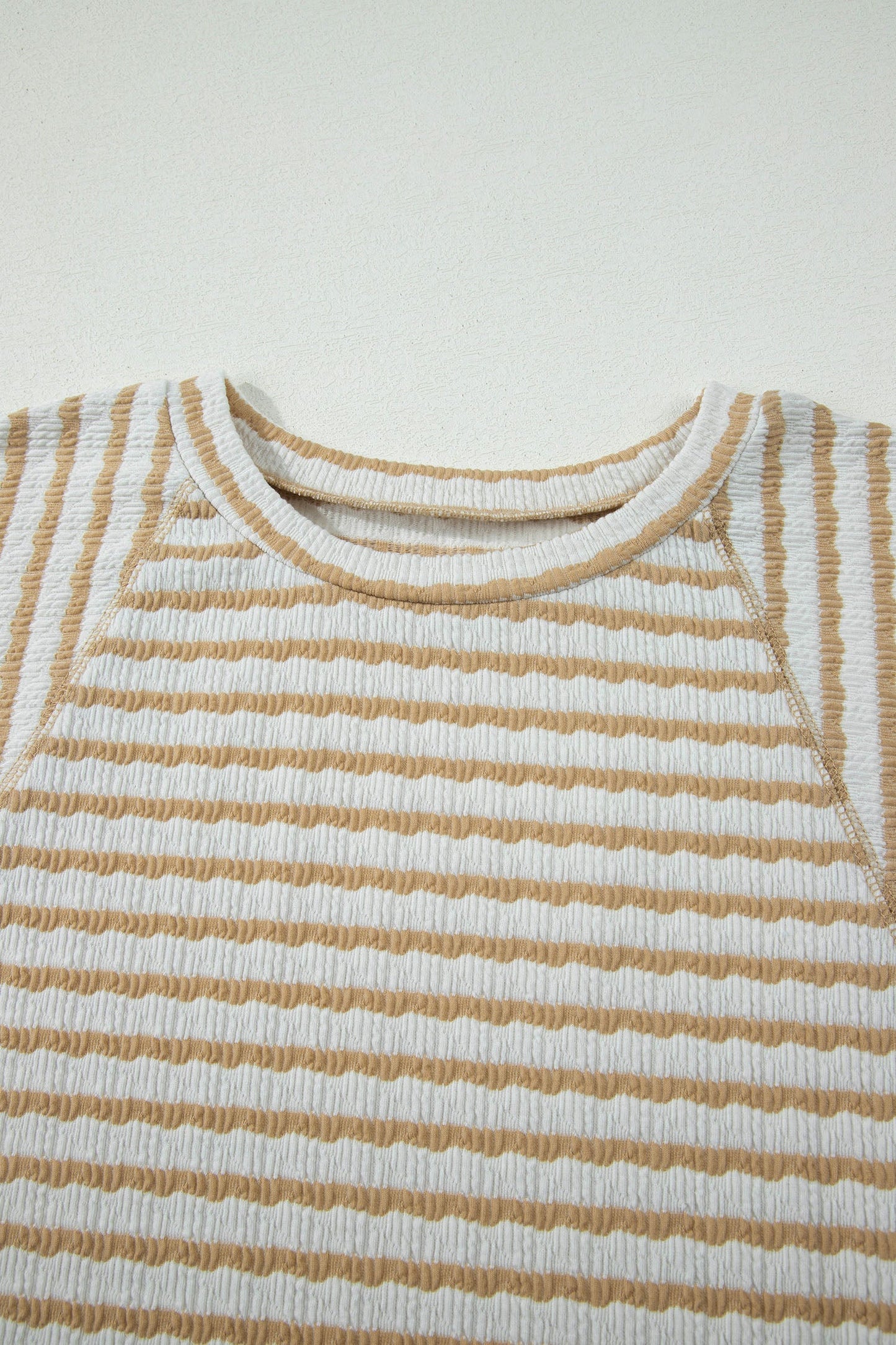 Plus Size Stripe Textured Patchwork 3/4 Sleeve Top