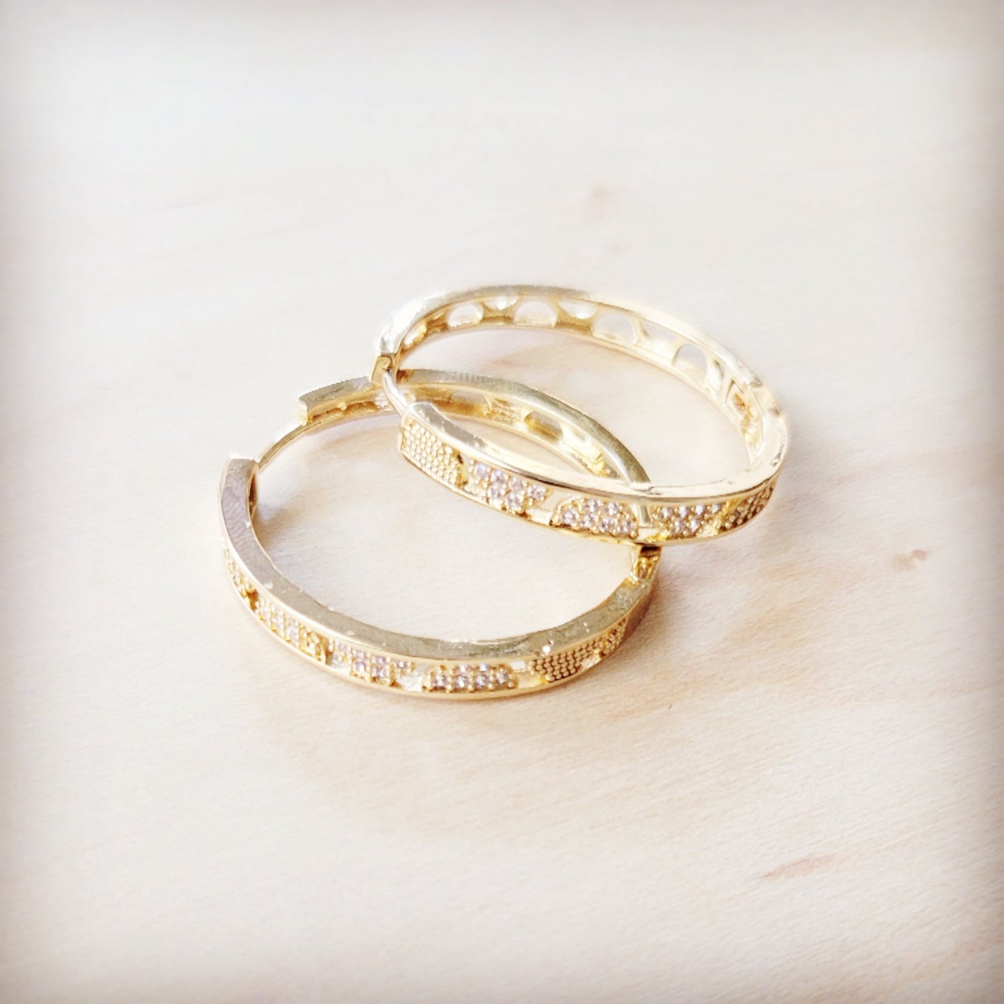 Geometric Sparkle Statement Gold Hoop Earrings