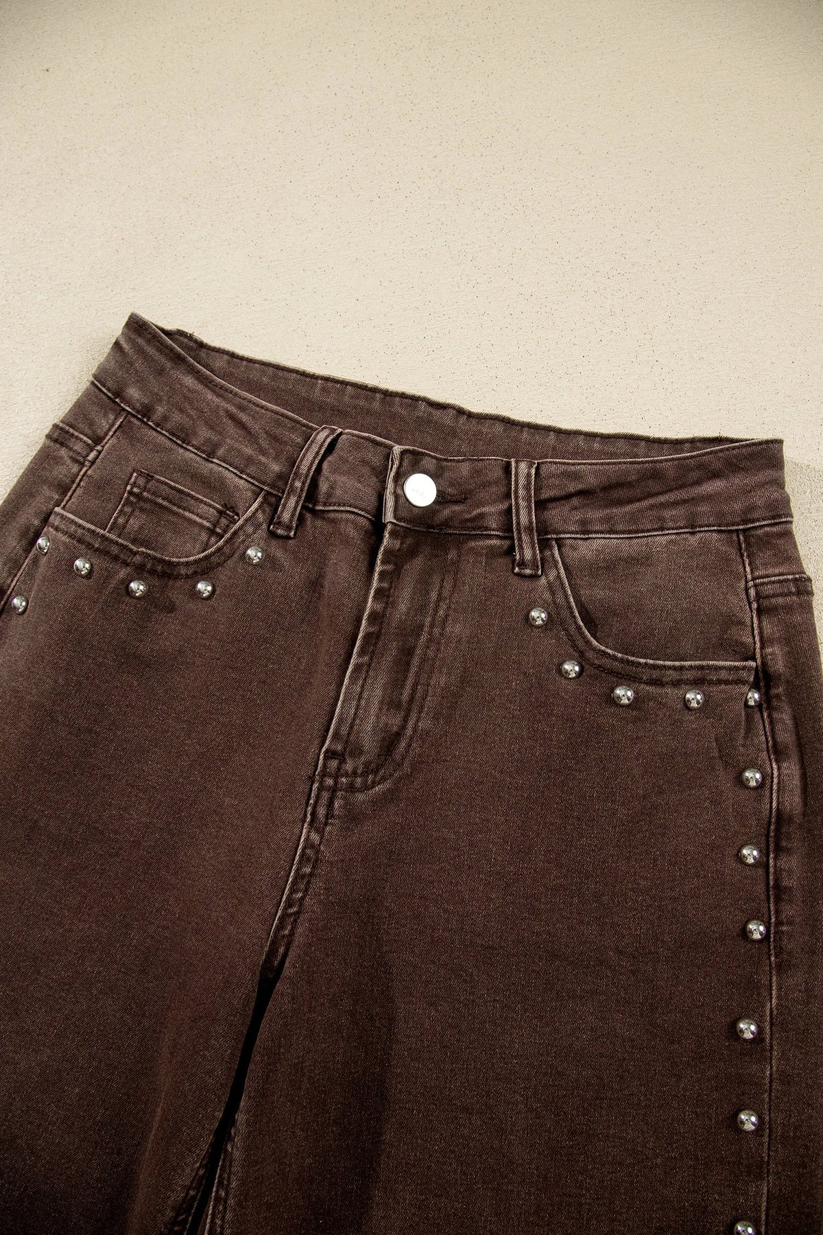 Solid Denim Studded Side Seam Straight Leg Jeans
