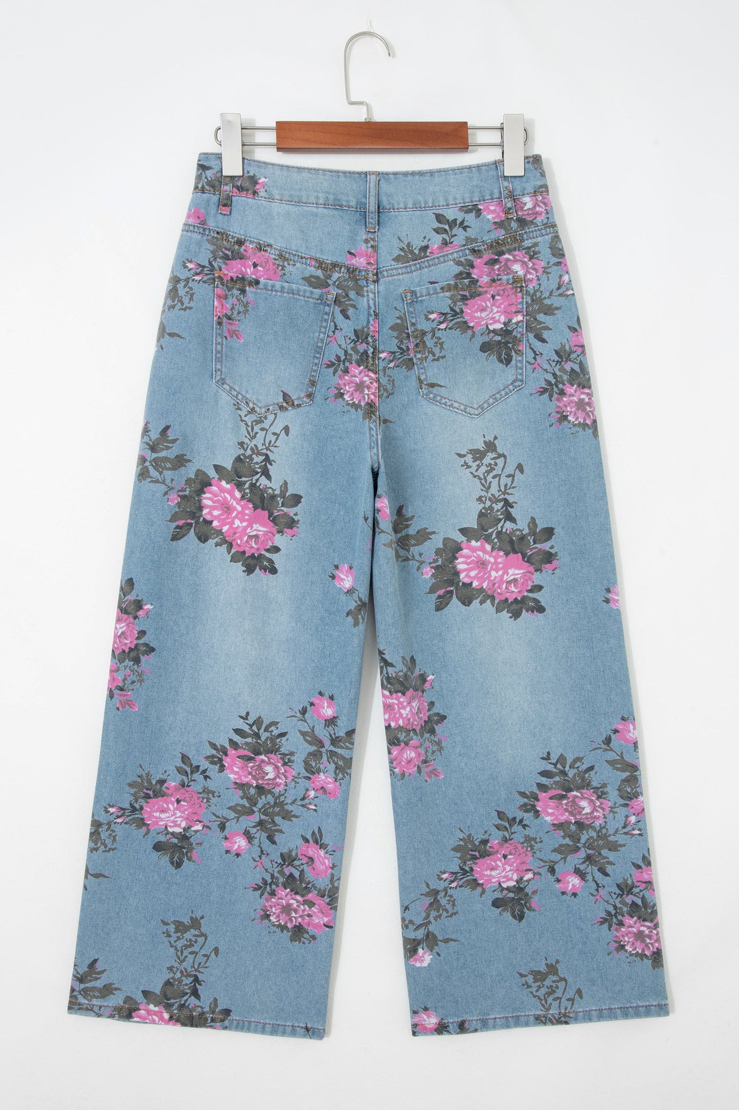 Floral Print Wide-Leg Low-Rise Jeans | Sky Blue