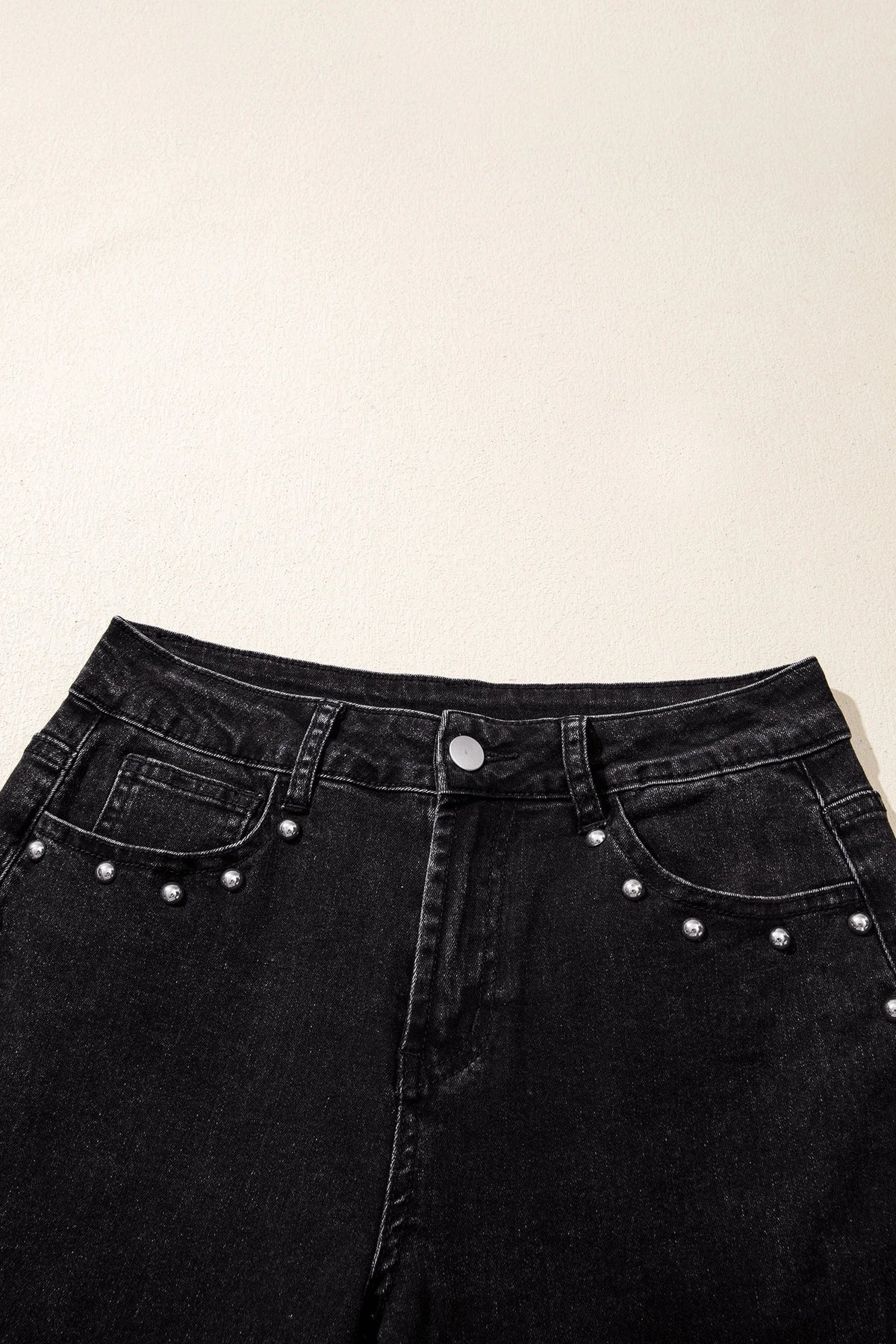 Solid Denim Studded Side Seam Straight Leg Jeans