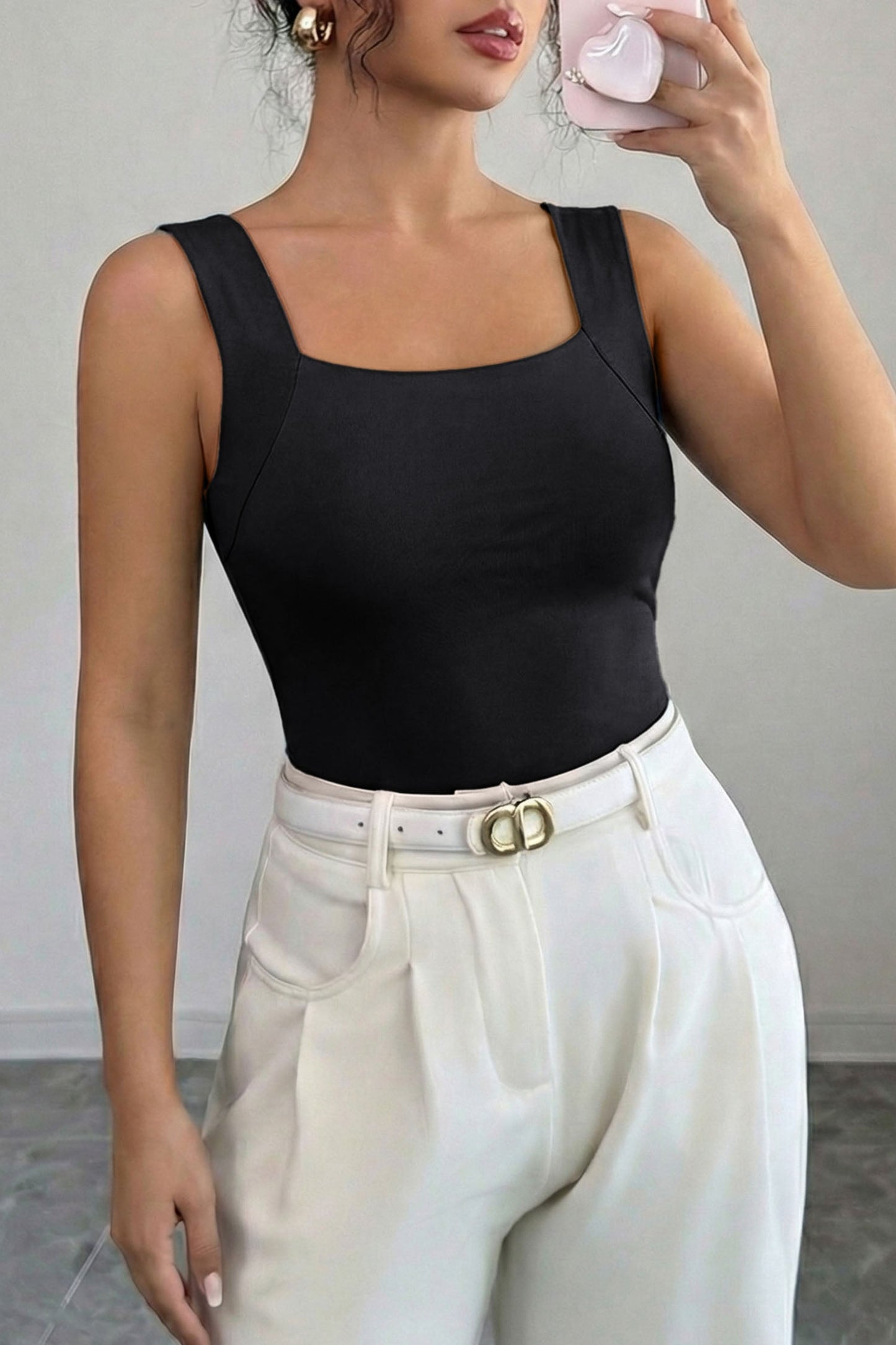 Solid Wide Strap Athleisure Tank Top