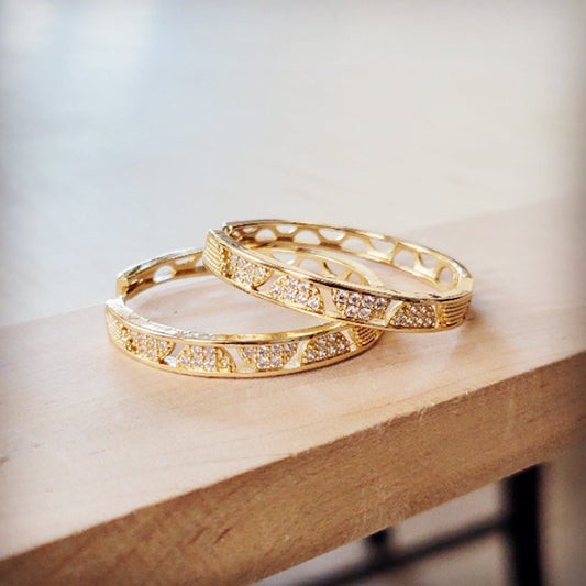 Geometric Sparkle Statement Gold Hoop Earrings