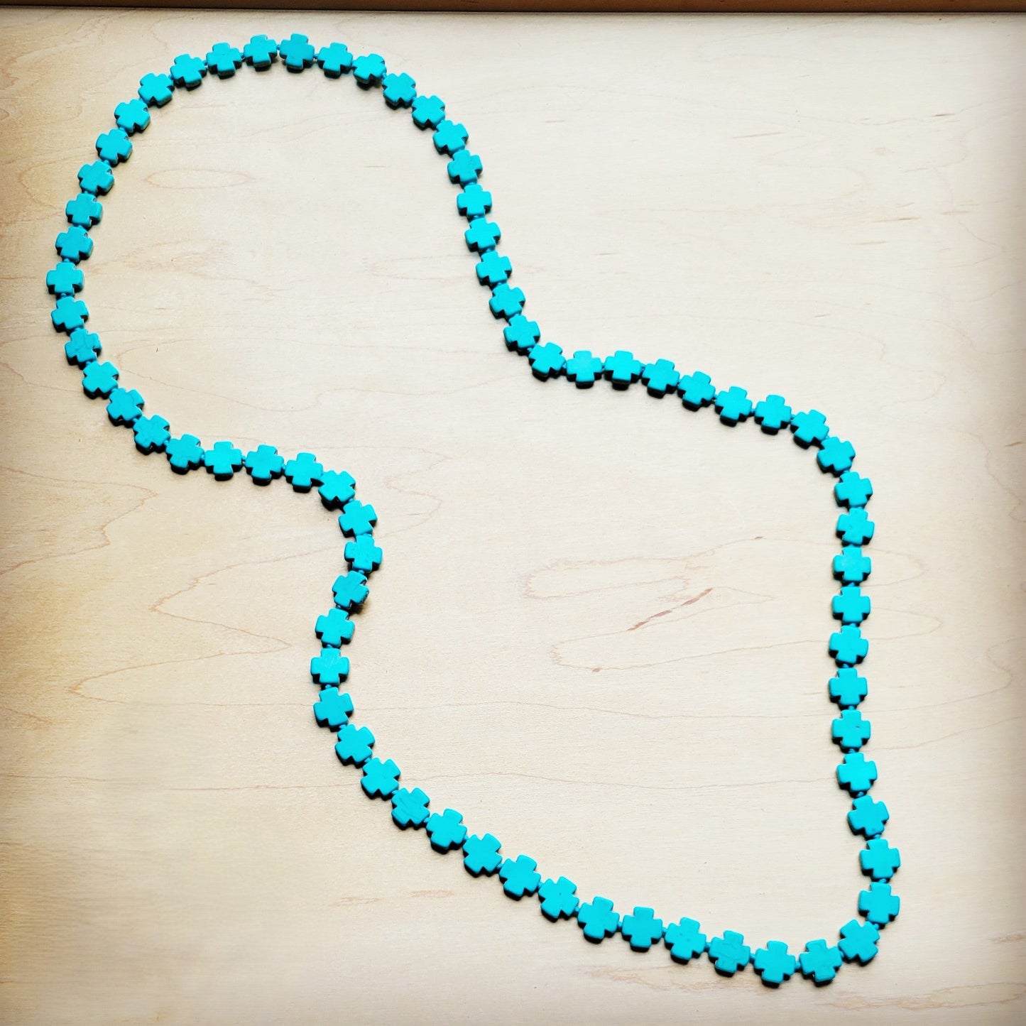 Long Turquoise Howlite Beaded Cross Necklace