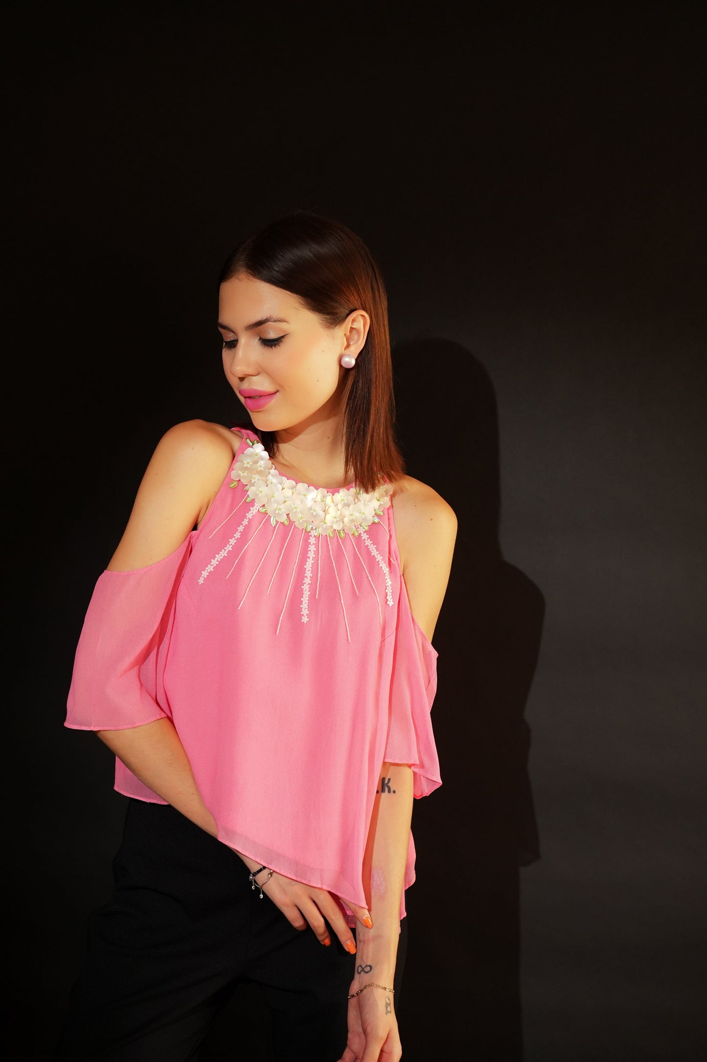 Pink Halter Top with Sequin Embroidery