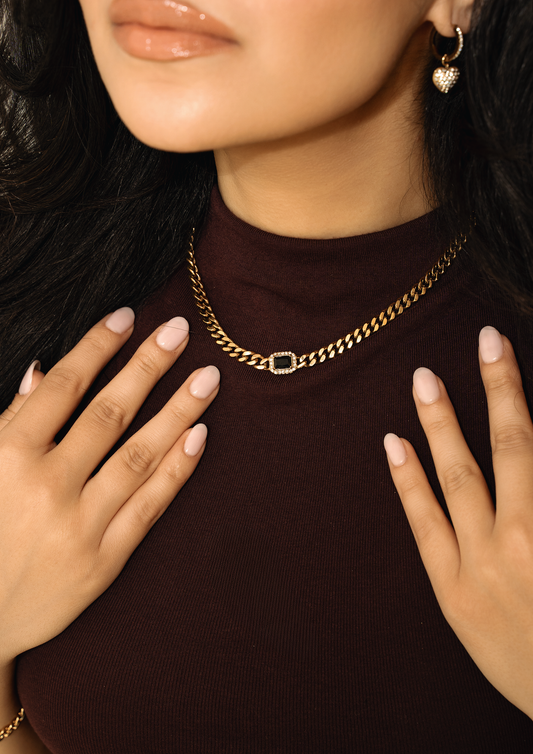 Nadine Emerald-Cut Gemstone Cuban Link Choker