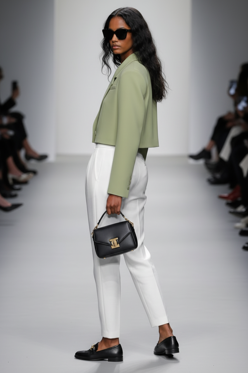 FLATIRON Cropped Power-Shoulder Blazer