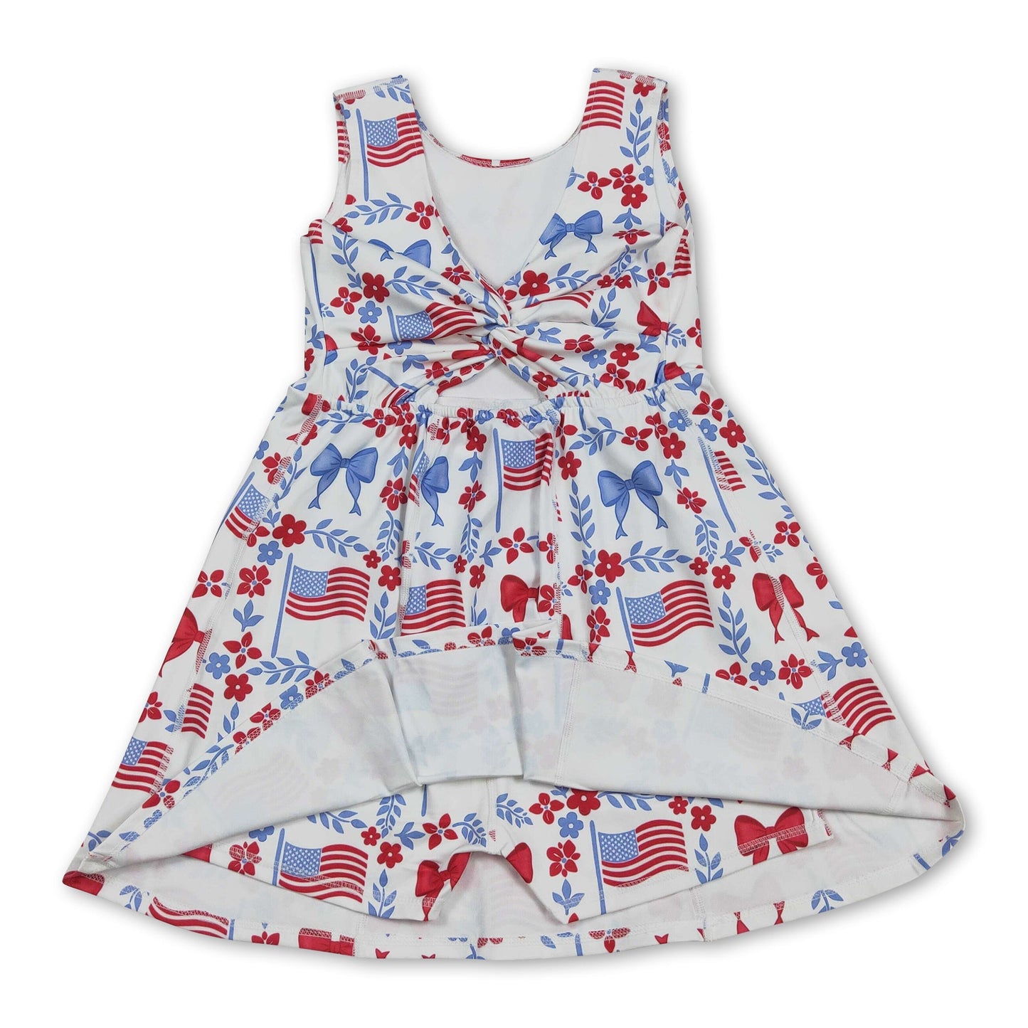 Girls' 4th of July Floral Flag Bow Athletic Dress