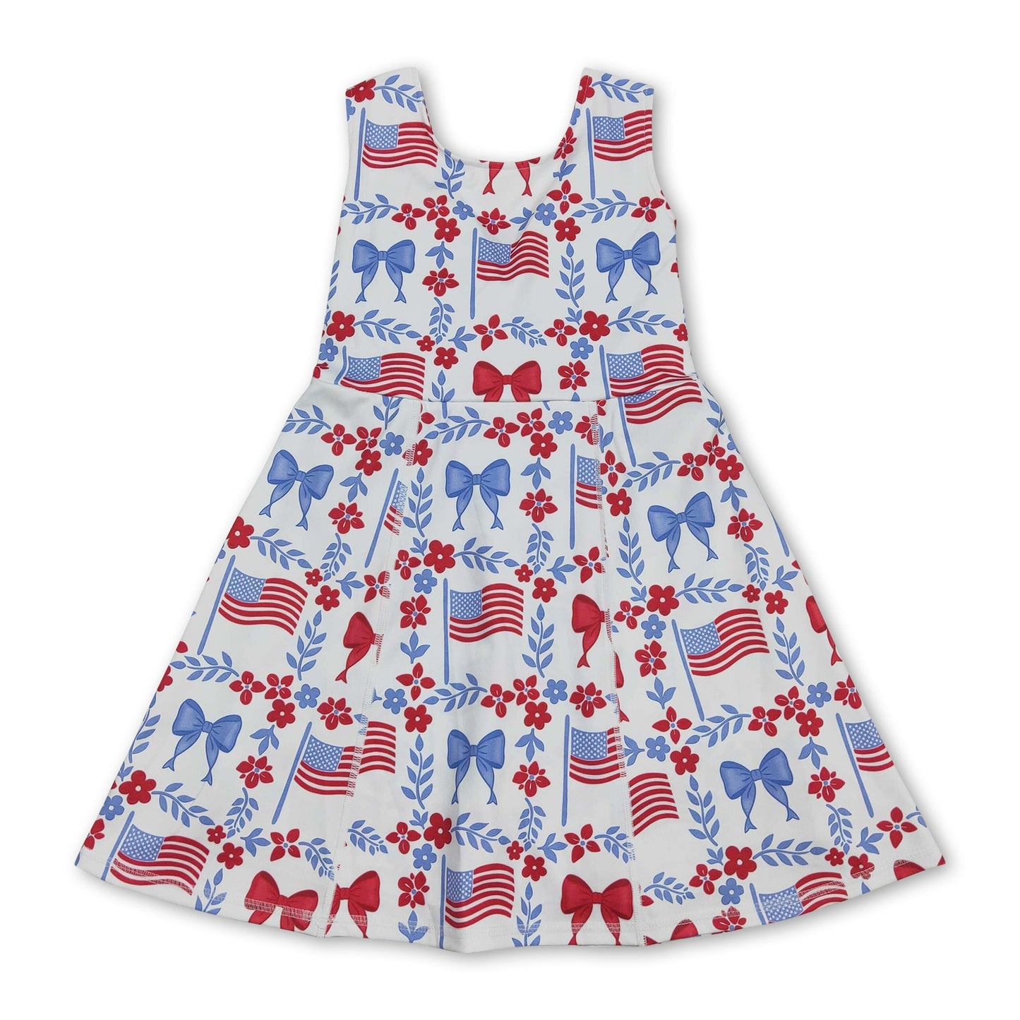 Girls' 4th of July Floral Flag Bow Athletic Dress