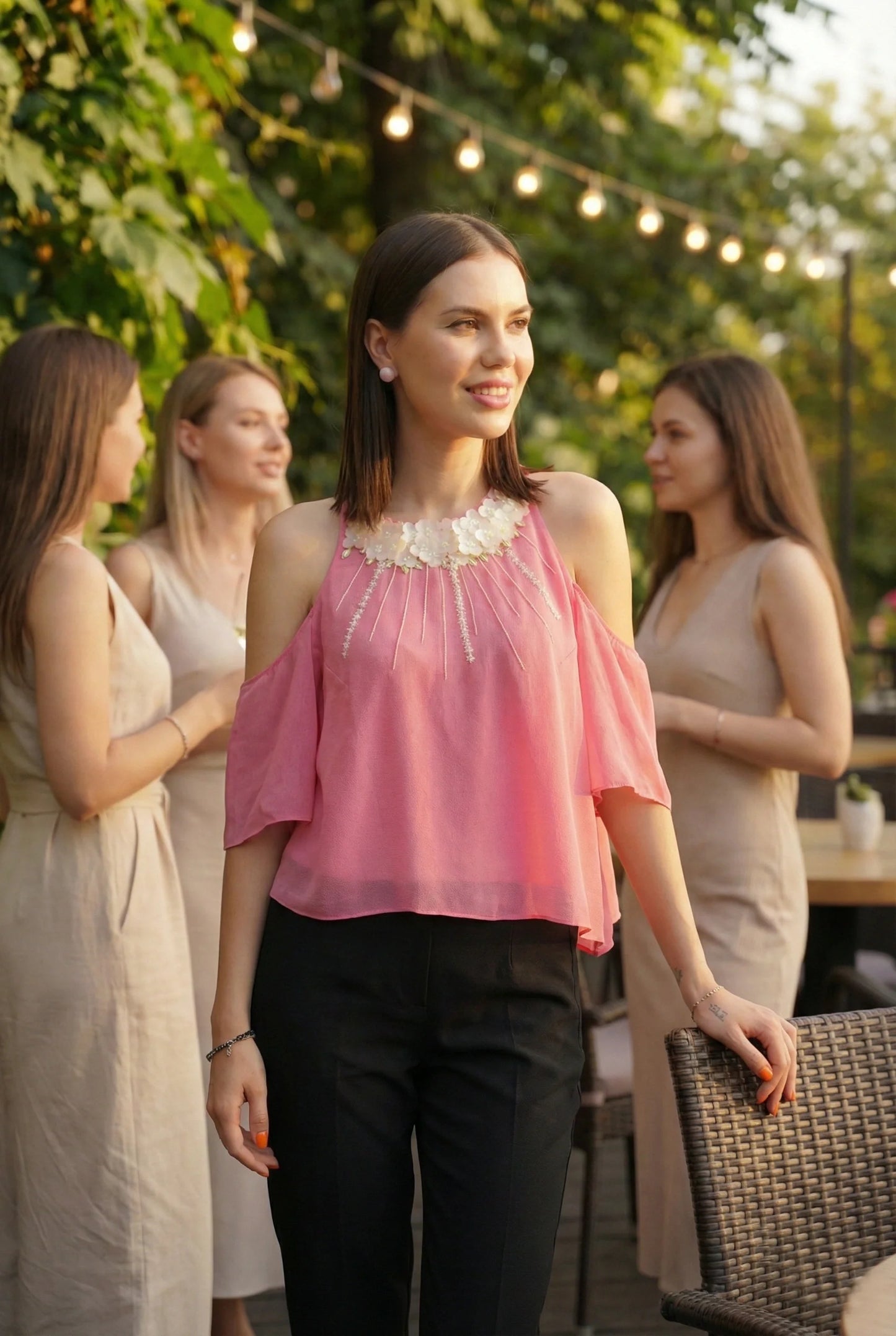 Pink Halter Top with Sequin Embroidery