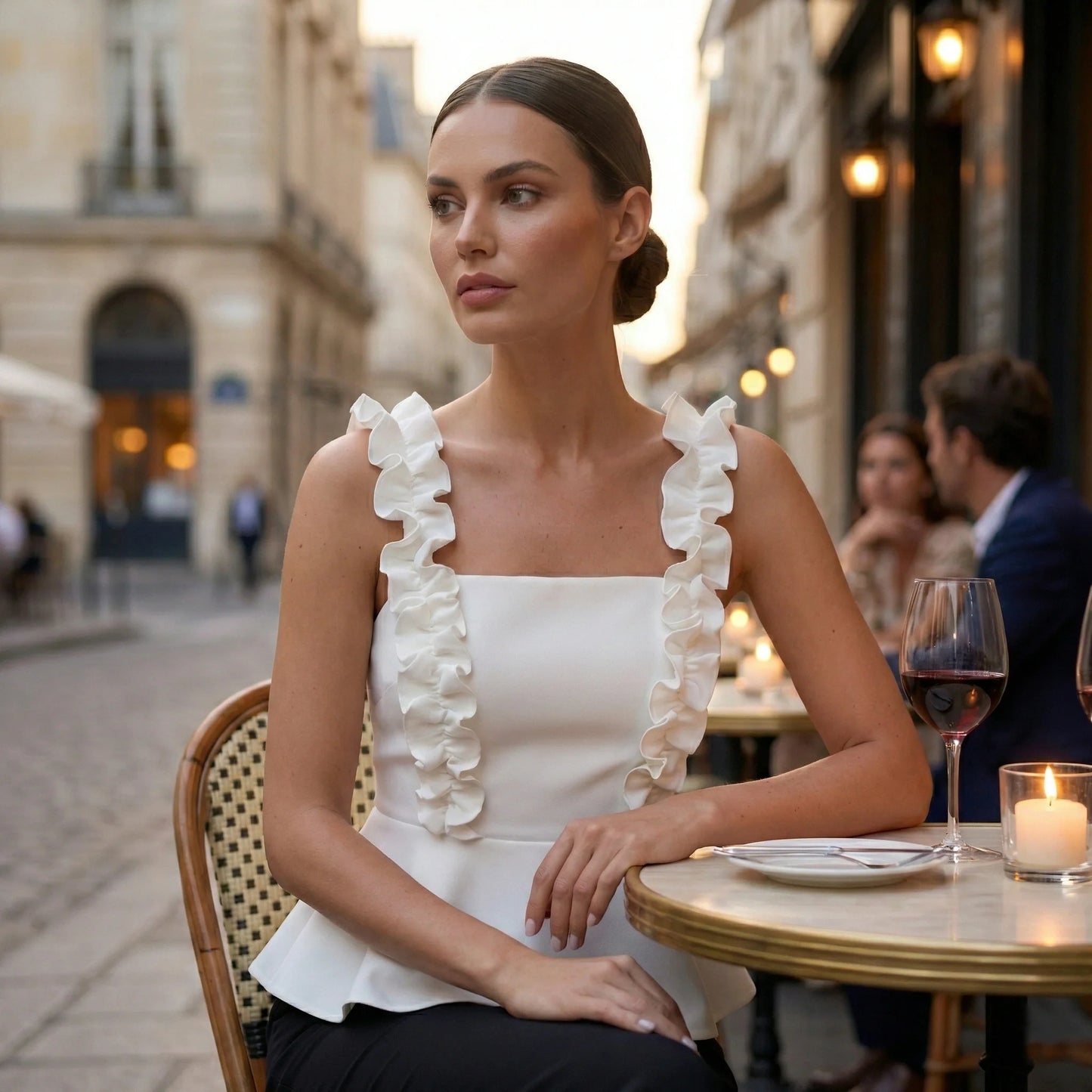 White Peplum Top with Ruffle Straps