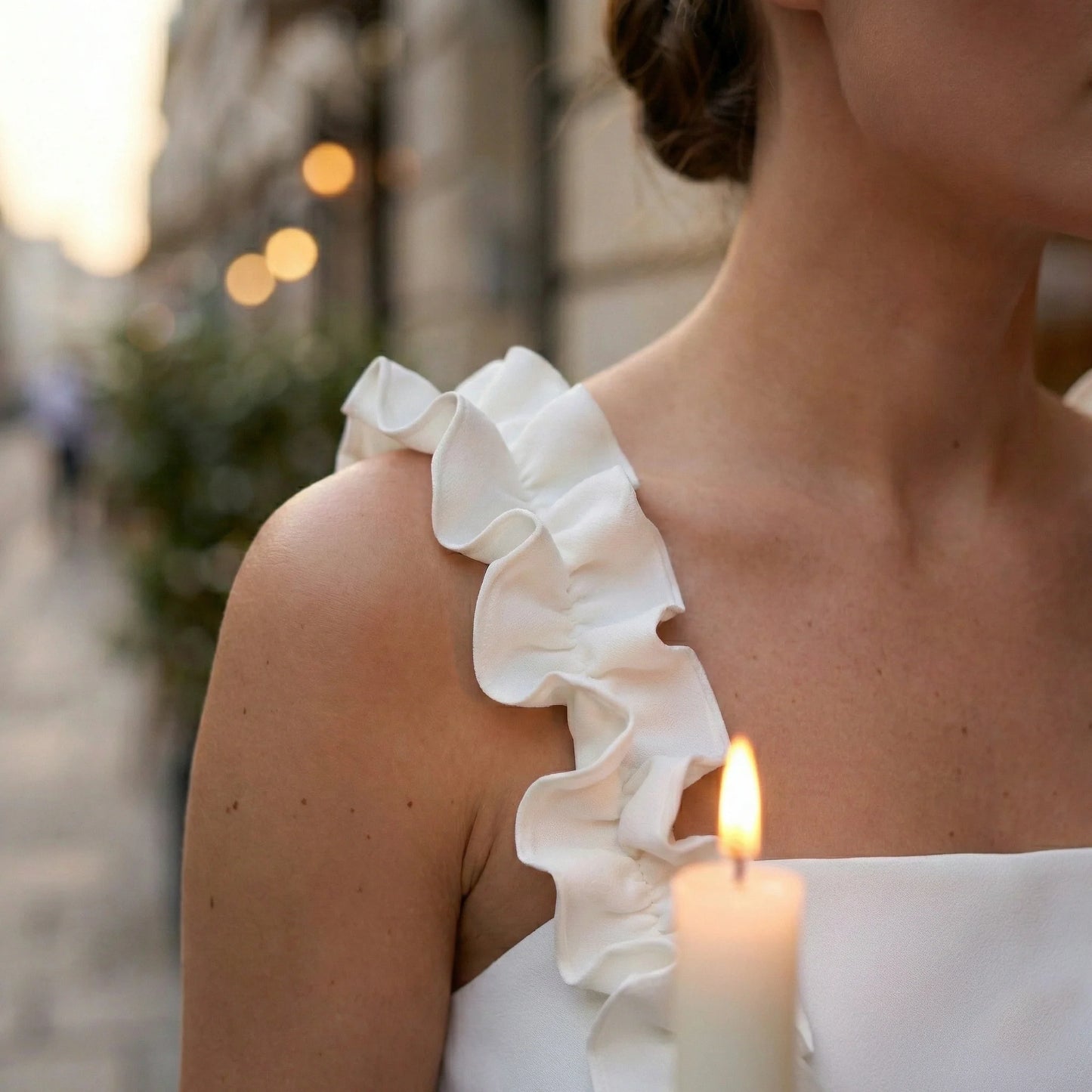 White Peplum Top with Ruffle Straps