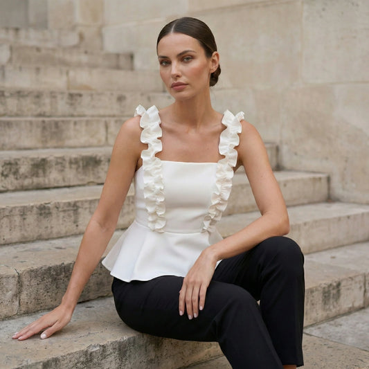 White Peplum Top with Ruffle Straps