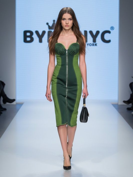 Central Park Two-Tone Green Midi Dress