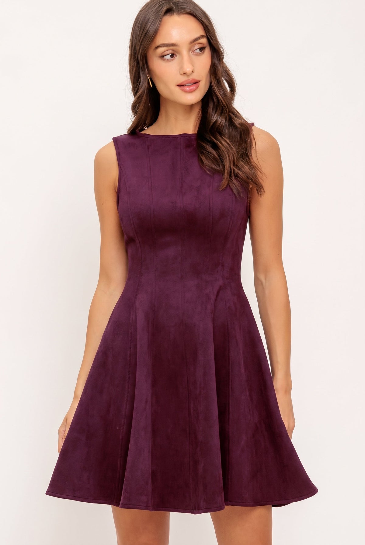 WINE IN THE SUN FAUX SUEDE MINI DRESS