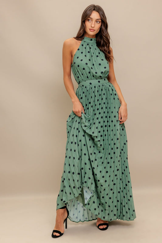 Halter Dot Glow Woven Maxi Dress