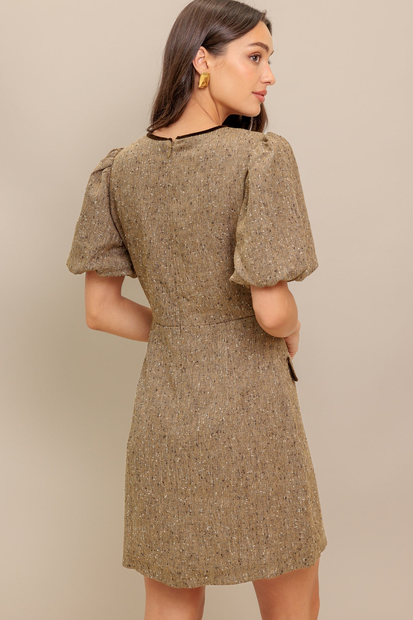 MADEMOISELLE MODE WOVEN TWEED MINI DRESS: