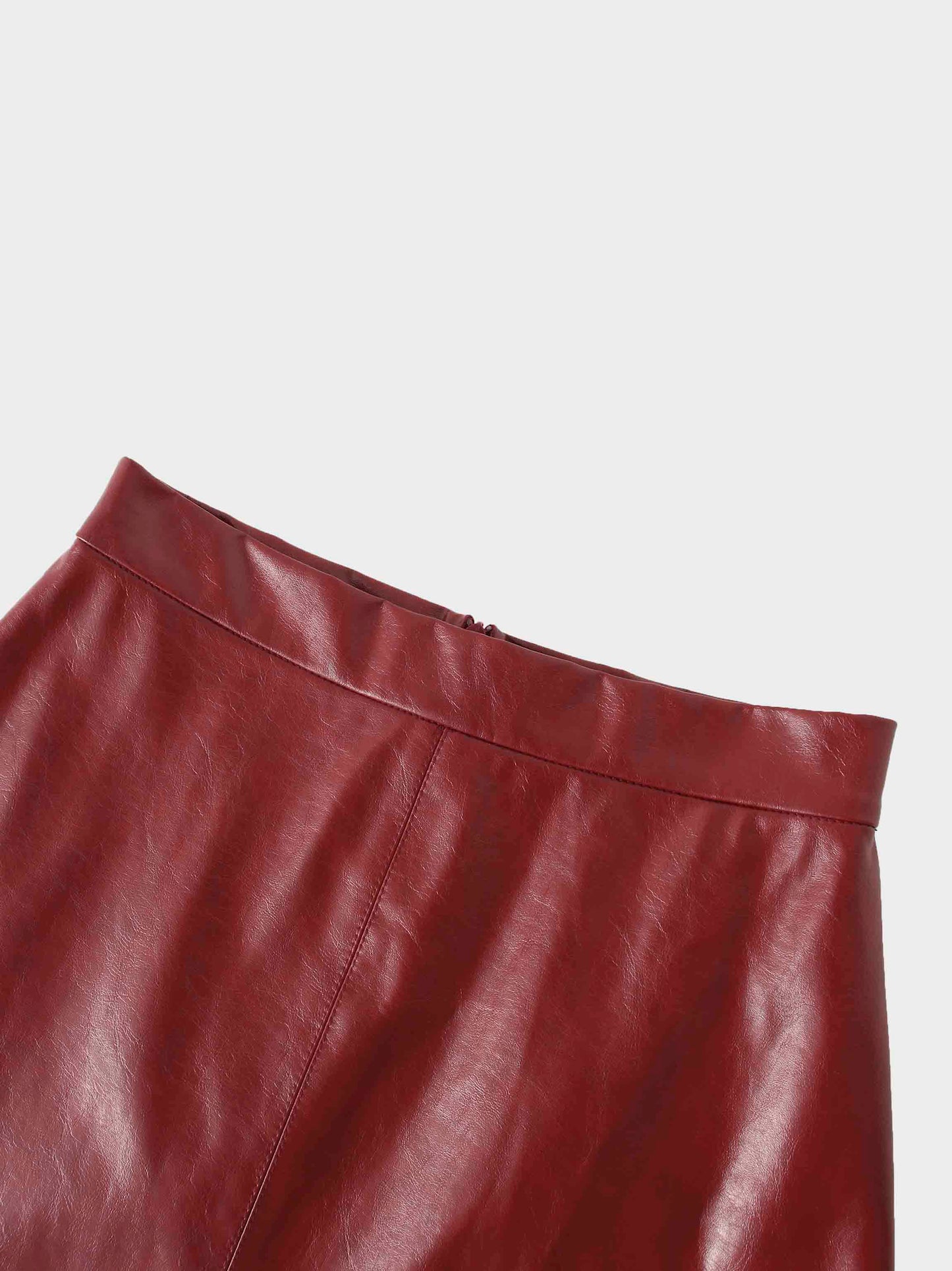 Coated Faux Leather A-Line Skirt-Burgundy-4